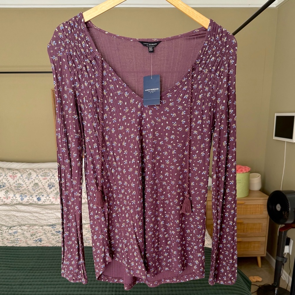 Lucky Brand Floral Long Sleeve Top in Plum
